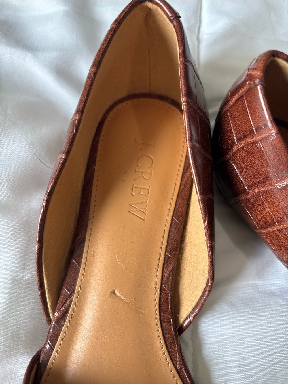 J. Crew Pointed D'Orsay Flats in Brown Croc-Embossed Leather - Picture 2 of 3